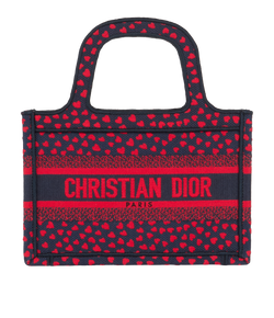 Mini Embroidered Heart Book Tote, Canvas, Navy/Red, 50-MA-0231, DB/E, 4*